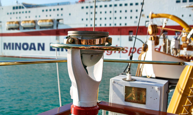 The compass of the cargo ship is stainless steel